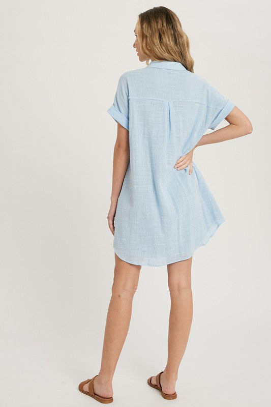 Button Up Shirt Dress CHAMBRAY-Dress-Peace Love Line-S-CHAMBRAY-Urbanheer