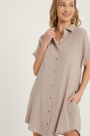 Button Up Shirt Dress MUSHROOM-Dress-Peace Love Line-S-MUSHROOM-Urbanheer