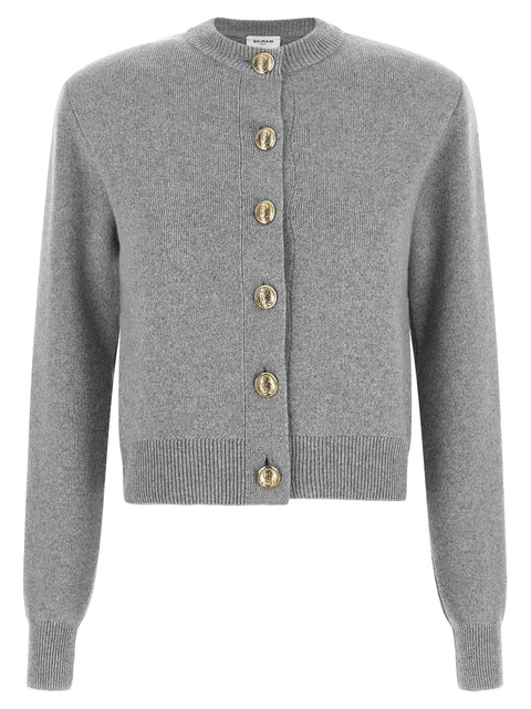 Balmain Sculpture Button Crew Neck Cardigan