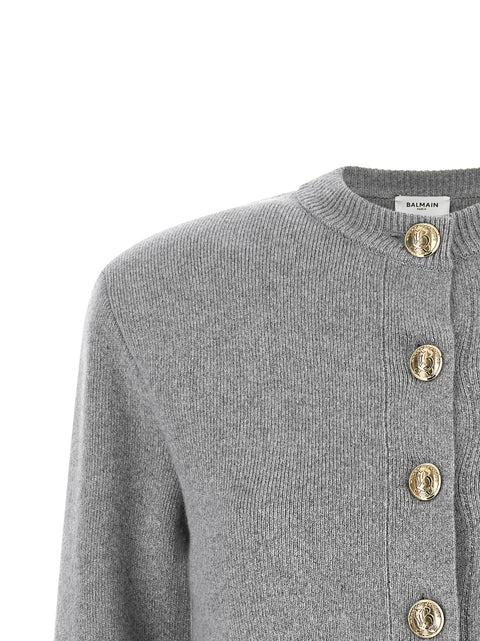 Balmain Sculpture Button Crew Neck Cardigan