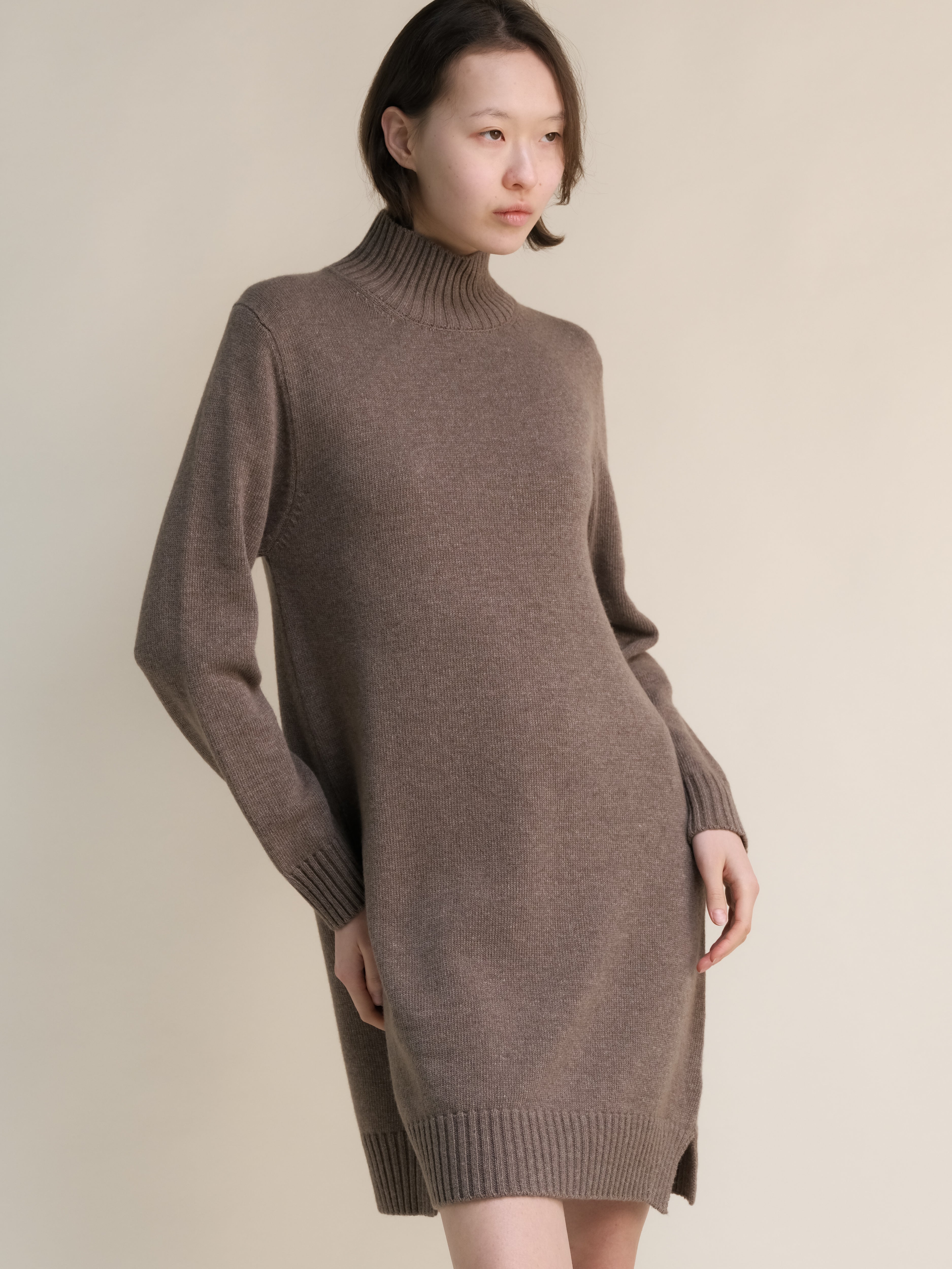 Cashmere Mix High Neck Midi Dress