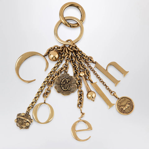 Chloé Bag charm keyring Symbols Logo in vintage gold brass
