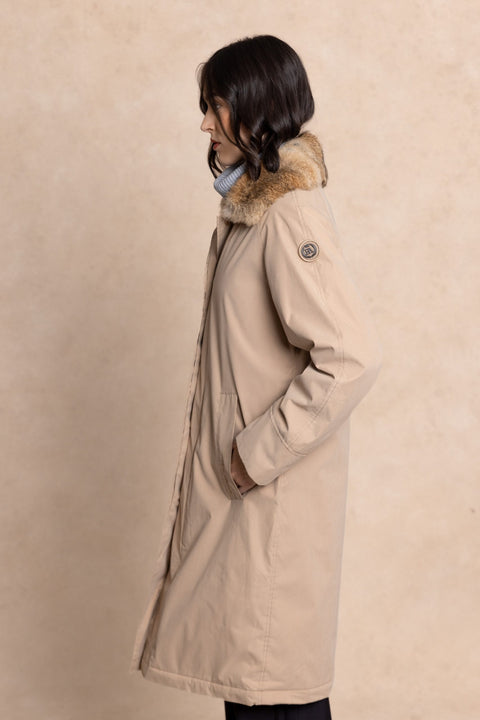 COBH Coat with Camel-Effect Fur Interior and Fur Collar