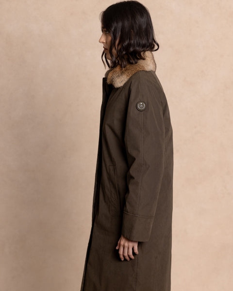 COBH Coat with Camel-Effect Fur Interior and Fur Collar