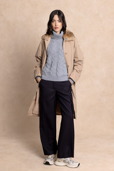 COBH Coat with Camel-Effect Fur Interior and Fur Collar