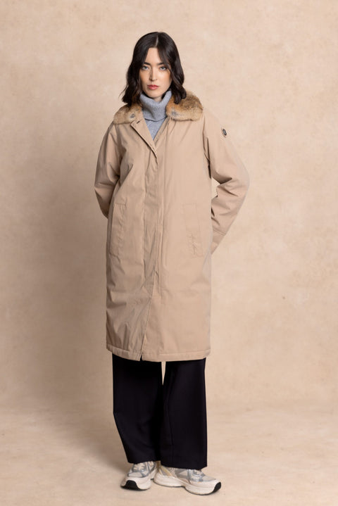 COBH Coat with Camel-Effect Fur Interior and Fur Collar