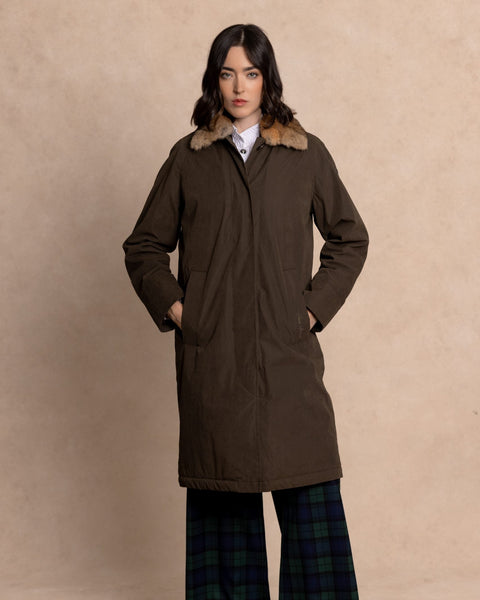 COBH Coat with Camel-Effect Fur Interior and Fur Collar