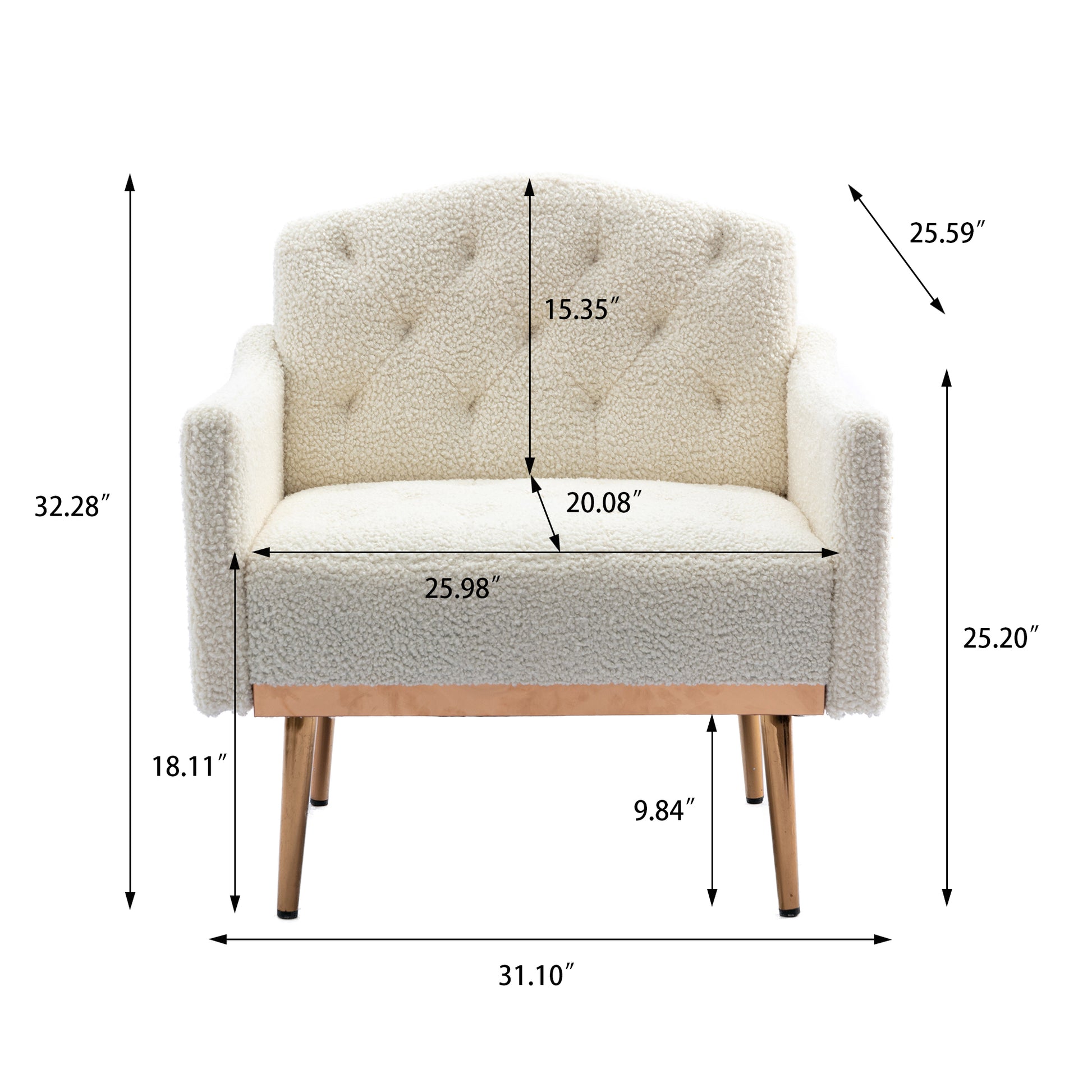 COOLMORE Modern Accent Chair with Arms, Tufted Decorative Fabric Armchair with Gold Metal Legs,-UH Decor-Default-Urbanheer