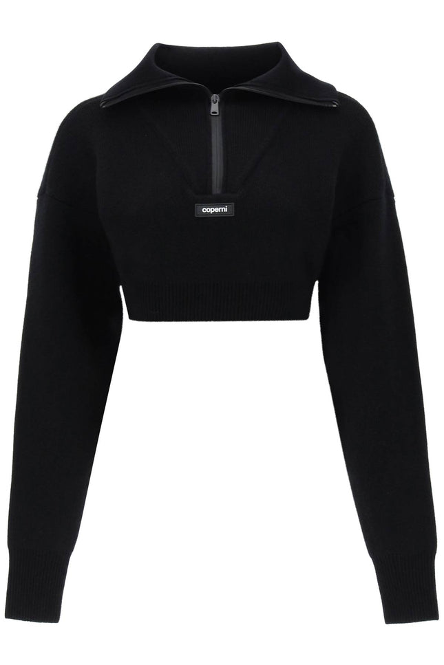 Coperni Half Zip Cropped Boxy Wool Sweater-Coperni-Black-L-Urbanheer
