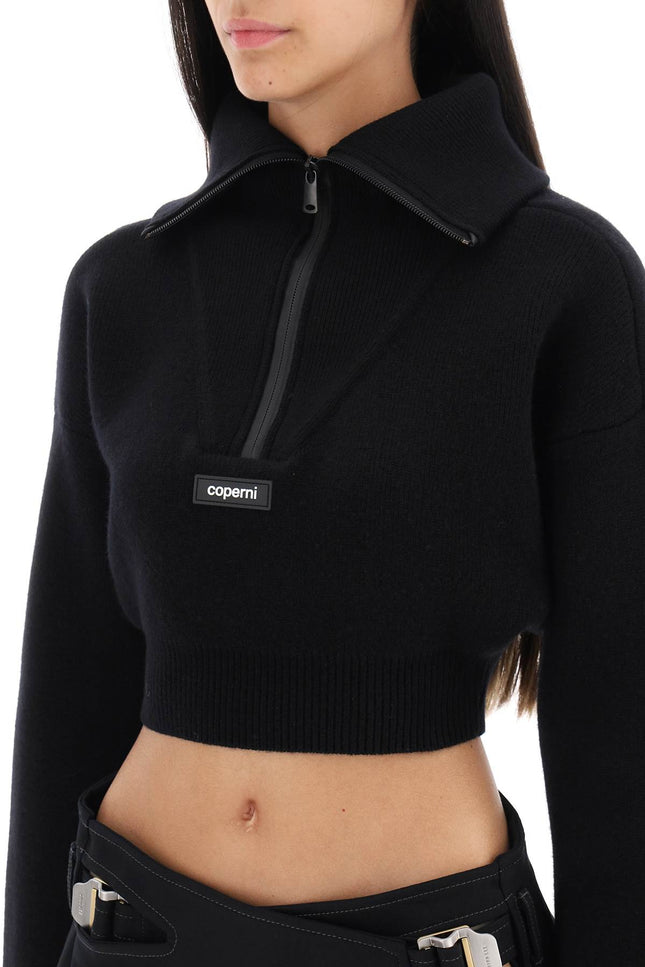 Coperni Half Zip Cropped Boxy Wool Sweater-Coperni-Black-L-Urbanheer