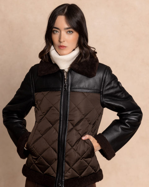 COZY Short leather and down jacket