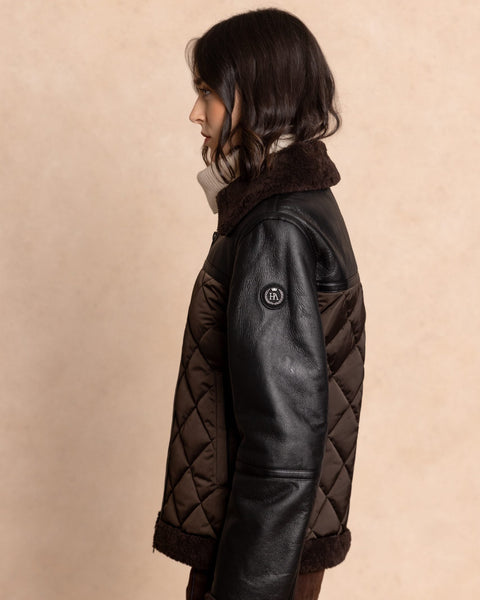 COZY Short leather and down jacket