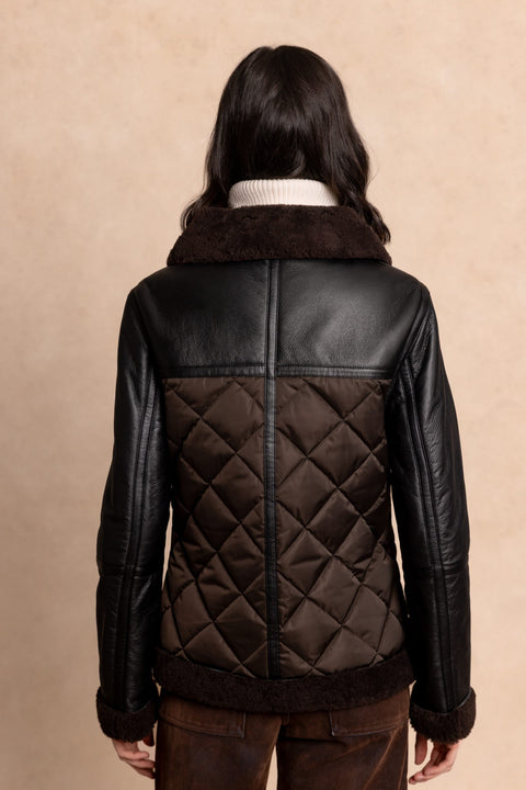 COZY Short leather and down jacket