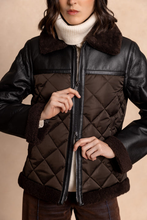 COZY Short leather and down jacket