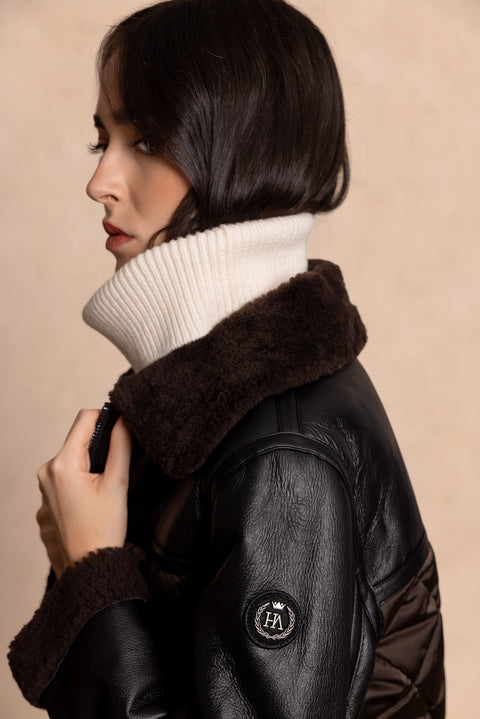 COZY Short leather and down jacket