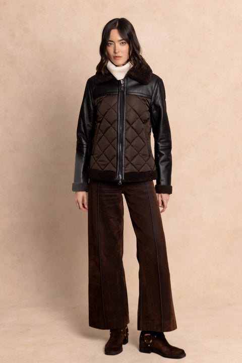 COZY Short leather and down jacket