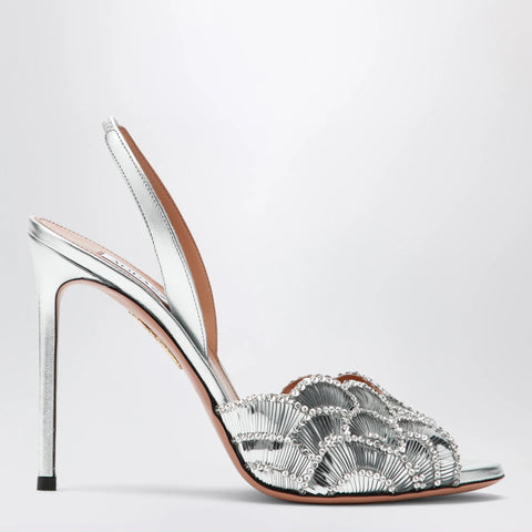 Aquazzura Ce Soir silver sandals in nappa leather