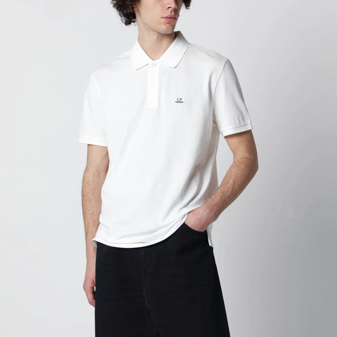 C.P. Company White polo shirt with logo patch