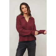 Cable Knit Collared Sweater BURGUNDY-Sweater-Dress Forum-S-Urbanheer