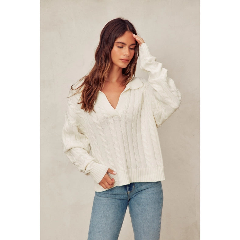 Cable Knit Collared Sweater IVORY-Sweater-Dress Forum-S-Urbanheer