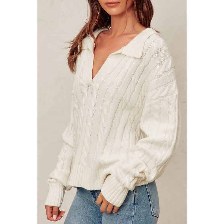 Cable Knit Collared Sweater IVORY-Sweater-Dress Forum-S-Urbanheer