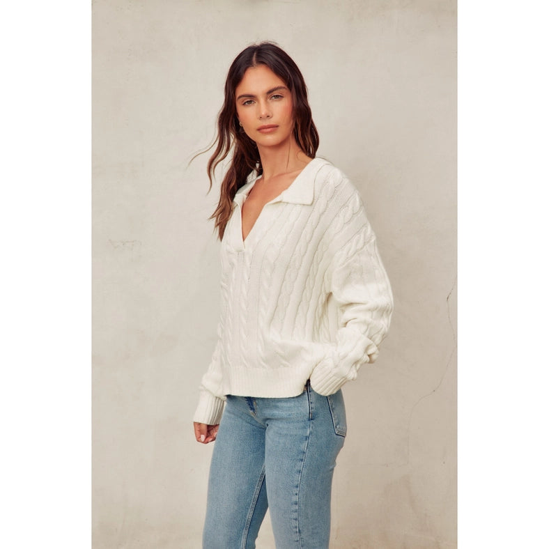 Cable Knit Collared Sweater IVORY-Sweater-Dress Forum-S-Urbanheer