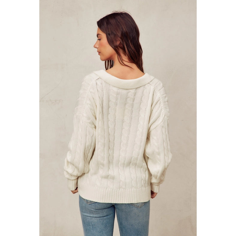 Cable Knit Collared Sweater IVORY-Sweater-Dress Forum-S-Urbanheer