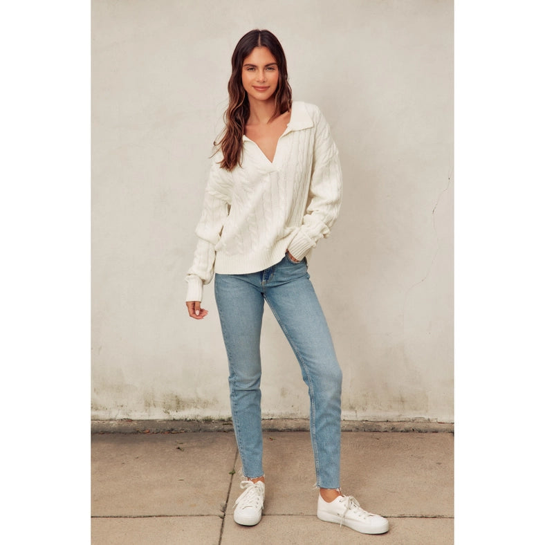 Cable Knit Collared Sweater IVORY-Sweater-Dress Forum-S-Urbanheer