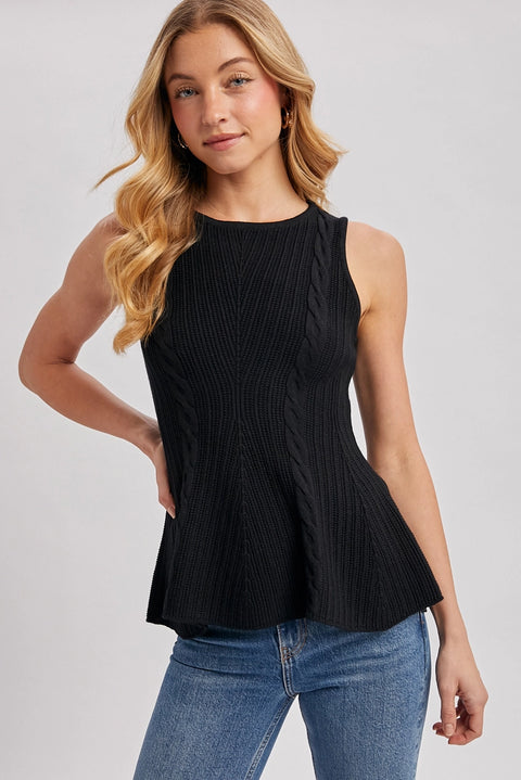 Cable Knit Peplum Sleeveless Top