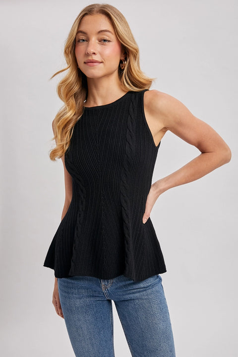 Cable Knit Peplum Sleeveless Top