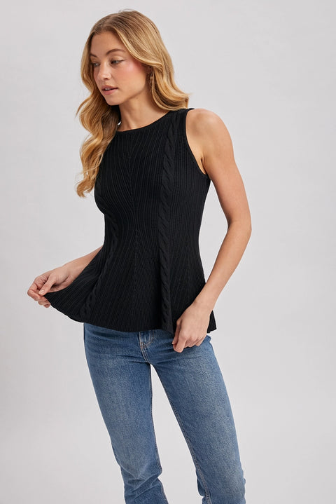 Cable Knit Peplum Sleeveless Top