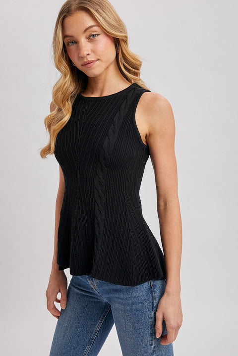Cable Knit Peplum Sleeveless Top