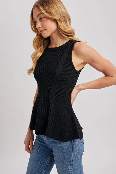Cable Knit Peplum Sleeveless Top
