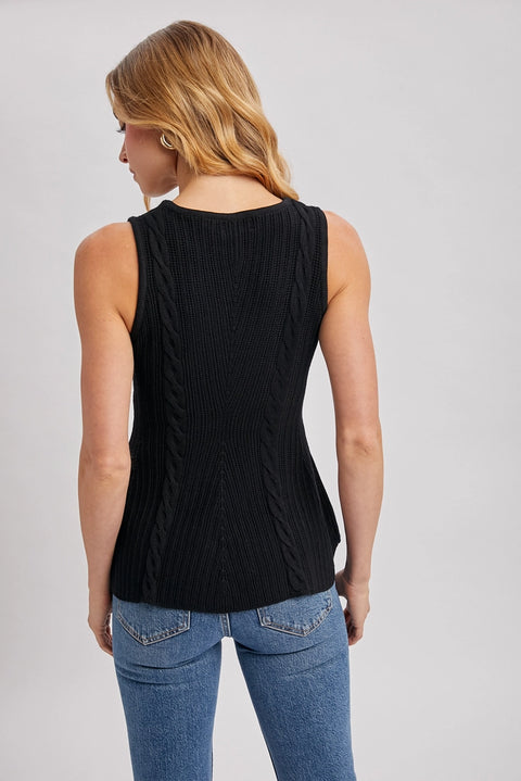 Cable Knit Peplum Sleeveless Top