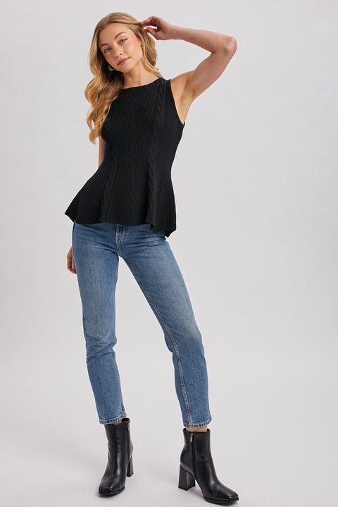 Cable Knit Peplum Sleeveless Top