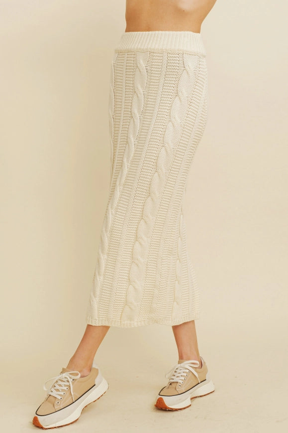 Cable Knit Side Slit Skirt-Skirt-Cloud Ten-S-Cream-Urbanheer