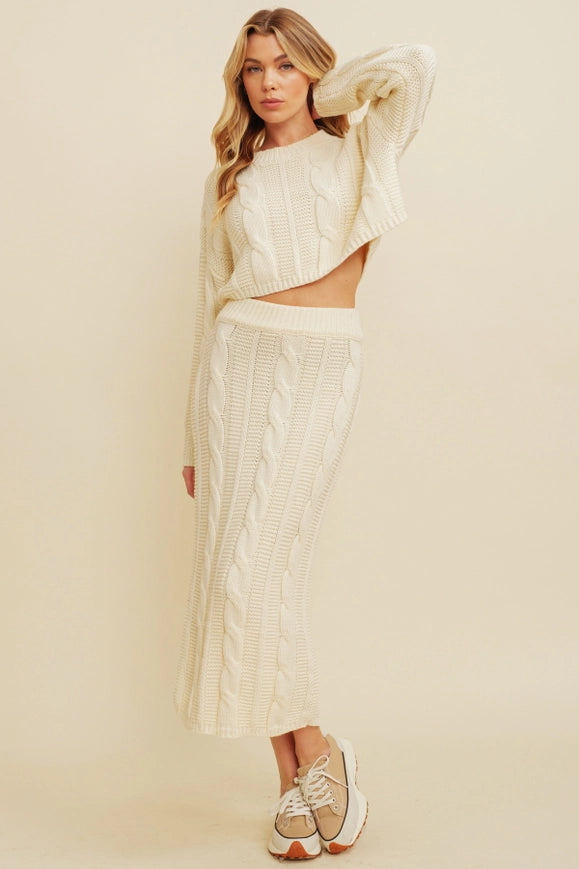 Cable Knit Side Slit Skirt-Skirt-Cloud Ten-S-Cream-Urbanheer