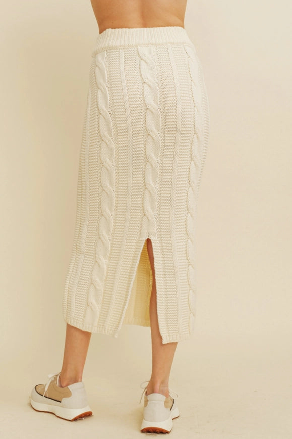Cable Knit Side Slit Skirt-Skirt-Cloud Ten-S-Cream-Urbanheer