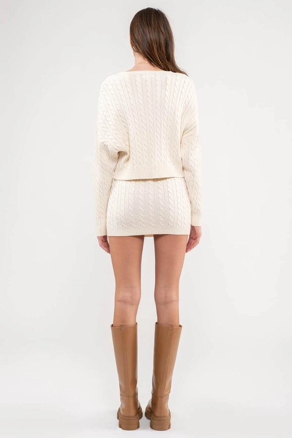 Cable Knit Wrap Mini Skirt-Skirt-Blu Pepper-S-IVORY-Urbanheer