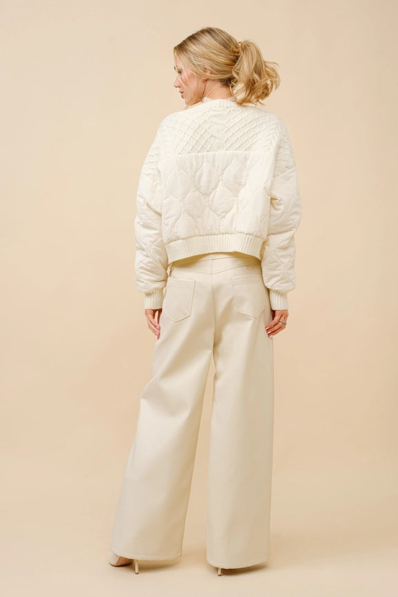 Cable Sweater Mix Media Quilted Crop Jacket-Jacket-Blue B-S-CREAM-Urbanheer