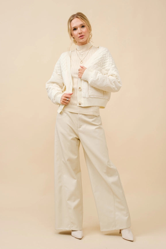 Cable Sweater Mix Media Quilted Crop Jacket-Jacket-Blue B-S-CREAM-Urbanheer