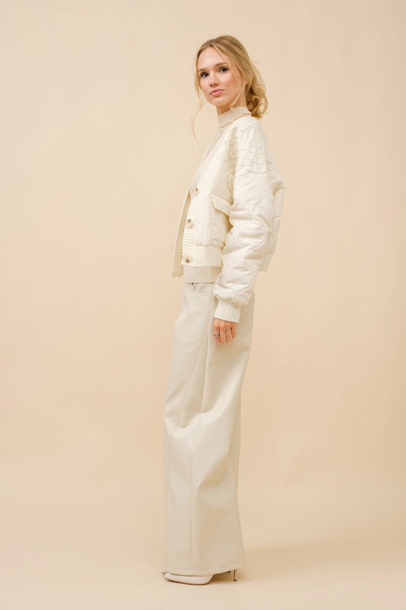 Cable Sweater Mix Media Quilted Crop Jacket-Jacket-Blue B-S-CREAM-Urbanheer