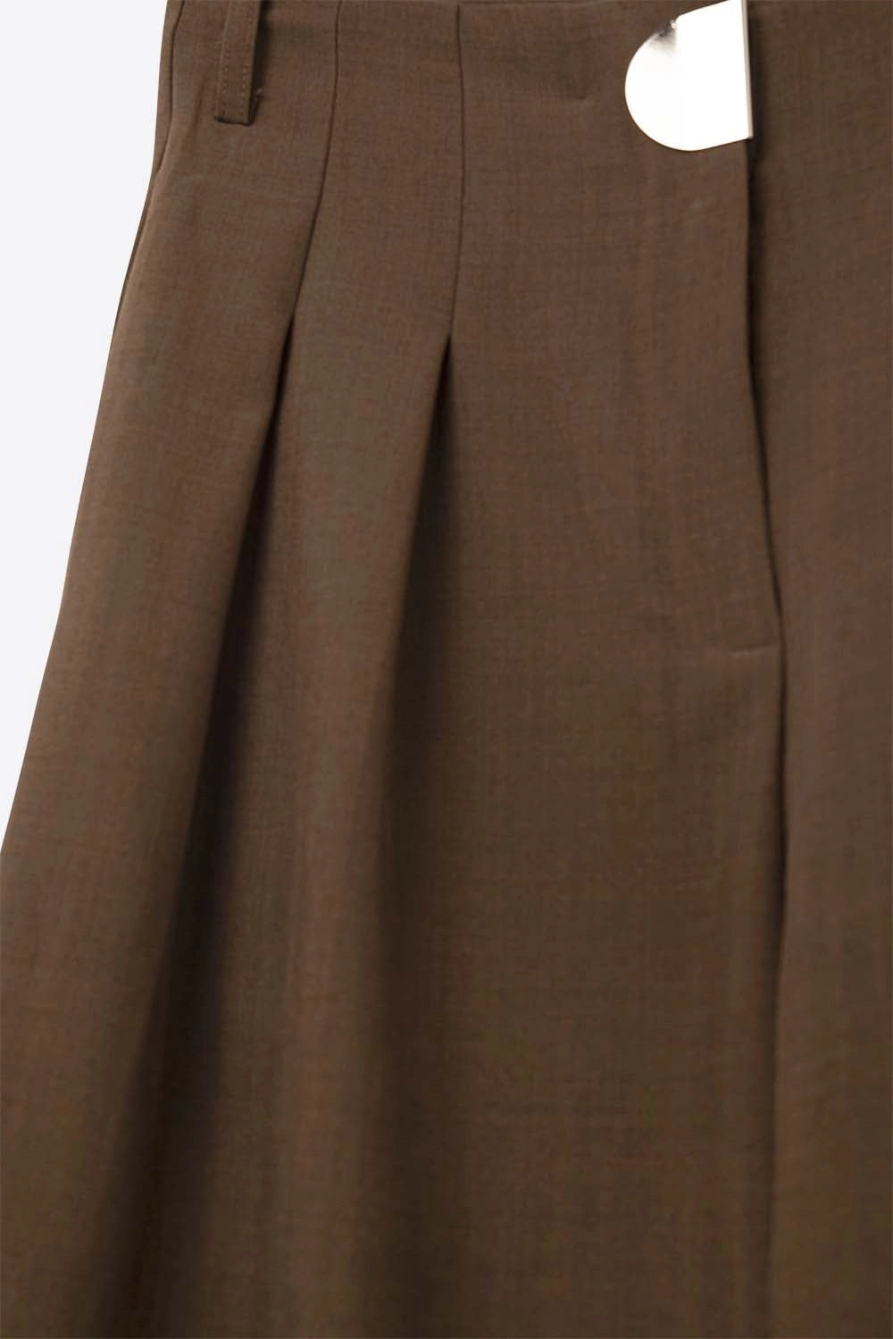 Camel Pleated Wide Pants with with Metal Buckle