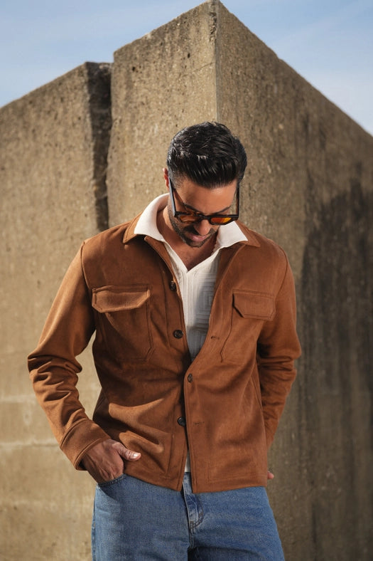 Camel Suede Outershirt-Coat-DONATO-S-Urbanheer
