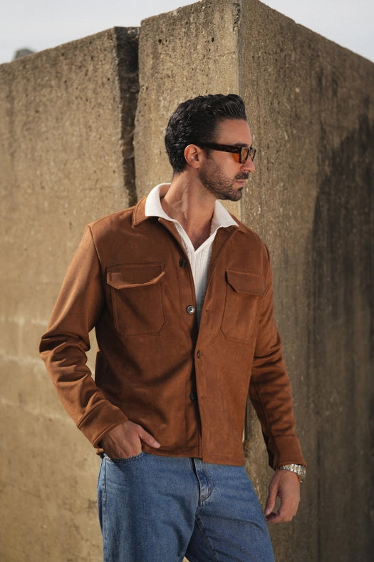 Camel Suede Outershirt-Coat-DONATO-S-Urbanheer