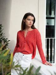 Camille Cashmere and Silk Cardigan Jaspe red-Cardigan-Bel Cashmere S.C.-S-jaspe red-Urbanheer