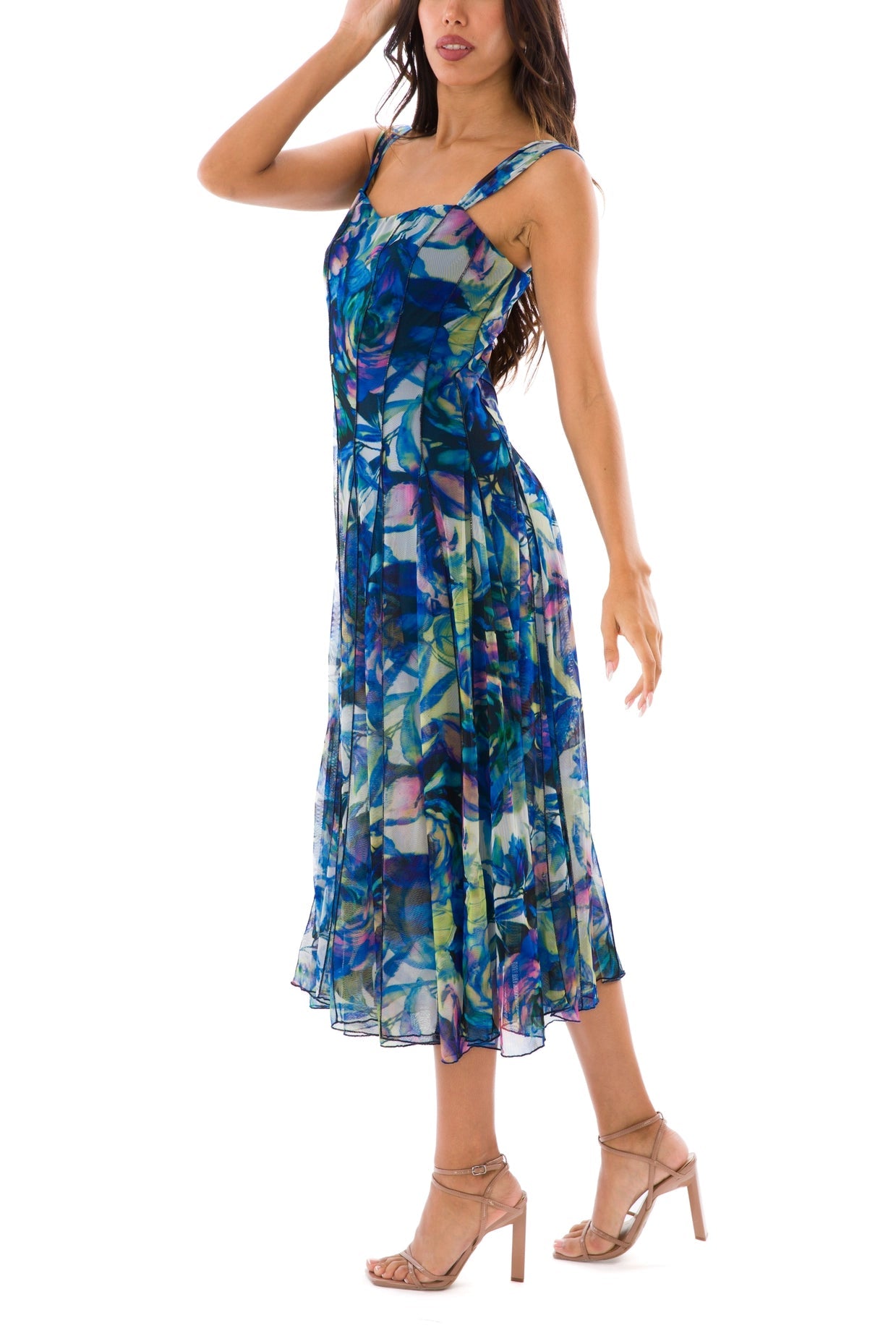 Camille Sleeveless Tea Length Fit N Flare Paneled Dress-Elana Kattan-S-Urbanheer