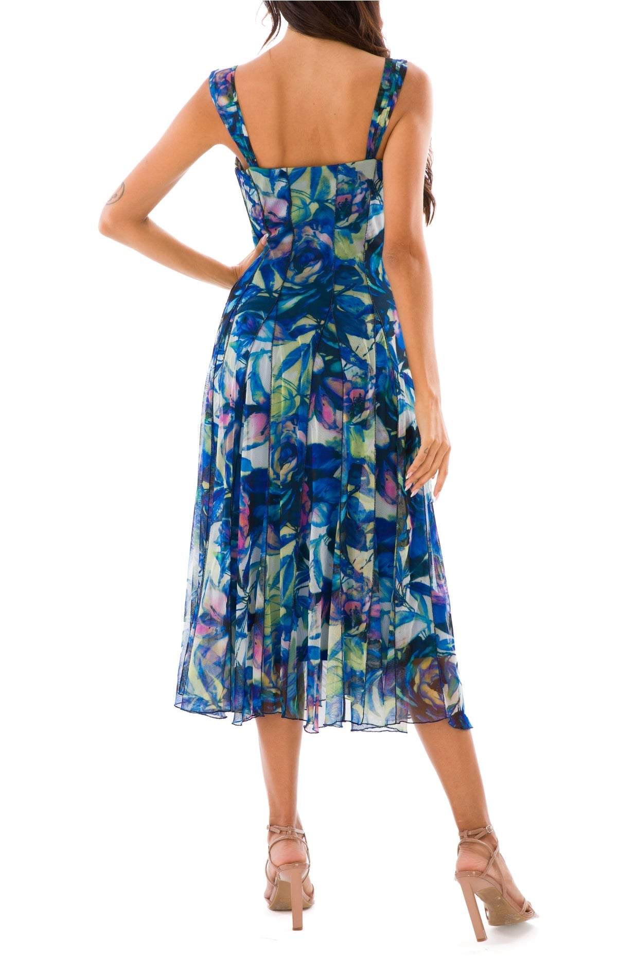 Camille Sleeveless Tea Length Fit N Flare Paneled Dress-Elana Kattan-S-Urbanheer