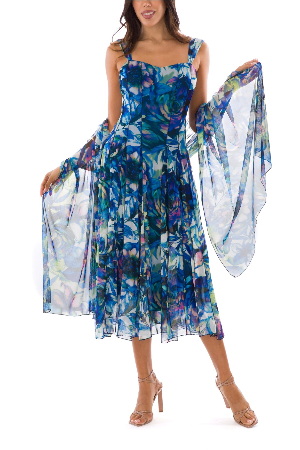 Camille Sleeveless Tea Length Fit N Flare Paneled Dress-Elana Kattan-S-Urbanheer