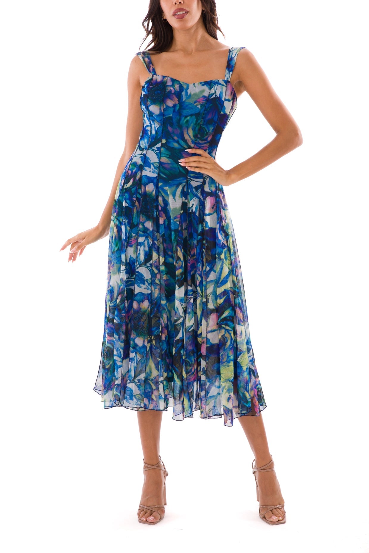 Camille Sleeveless Tea Length Fit N Flare Paneled Dress-Elana Kattan-S-Urbanheer